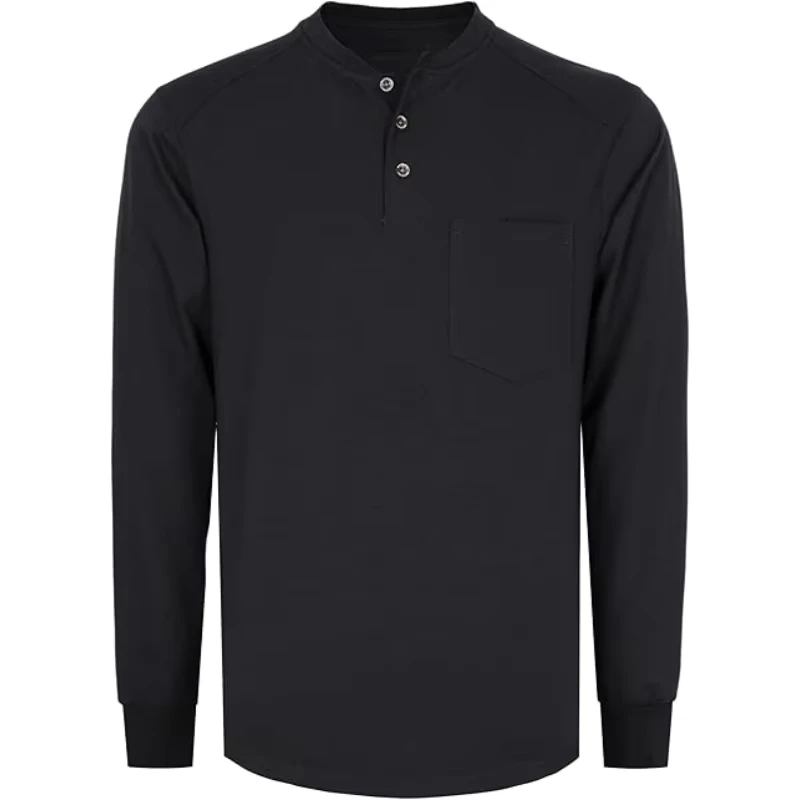 FR Shirts Long Sleeve Henley Cotton for Heather Blended Flame Resistant Arc Flash Safety CAT2 Work T Shirt