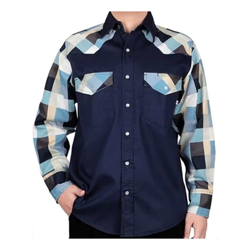 FR Shirts Two Tone Plaid Printed Pearl Snaps Closure Workwear Shirt 6.5OZ CAT2 Flame Retardant FR Work Shirts