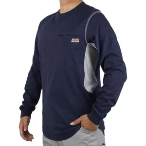 FR Shirts for Summer Breathable Vented Design 6oz CAT2 Men’s Flame Resistant Long Sleeve Crew T Shirt