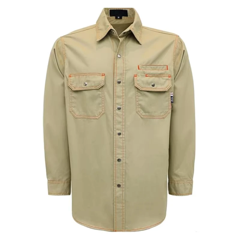 FR Solid Color Cotton Decorative Line Fire Proof 7.5OZ Flame Retardant Workwear Arc Rating CAT2 Shirts