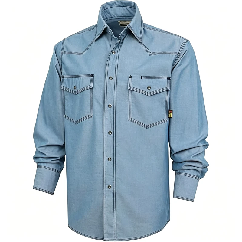 FR Welding Shirts Twill Triple Stitched Pearl Snaps 6.5oz Dura Soft Heather Canvas CAT2 Flame Resistant Aramid Thread Loose Fit