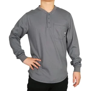 FR Work Clothing 6OZ FRC Fire Retardant Yarn Dyed Heather Pullover Flame Resistant Henley FR Shirts