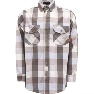 FR Work Clothing ASTM Certified CAT 2 Flame Resistant 7.5oz Cotton Men’s Welding Shirt Yarn Dyed Plaid Fire Retardant