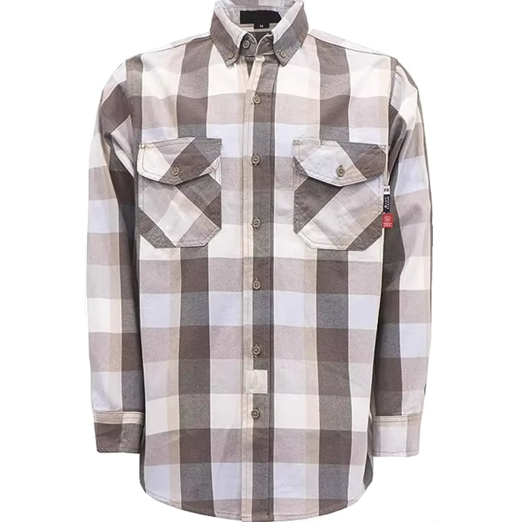 FR Work Clothing ASTM Certified CAT 2 Flame Resistant 7.5oz Cotton Men's Welding Shirt Yarn Dyed Plaid Fire Retardant