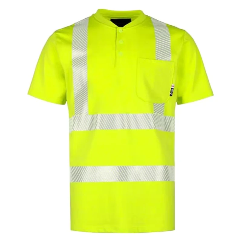 FR Workwear With Reflective Stripe High Visibility Fire Resistant Short Sleeve Safety Henley Shirts