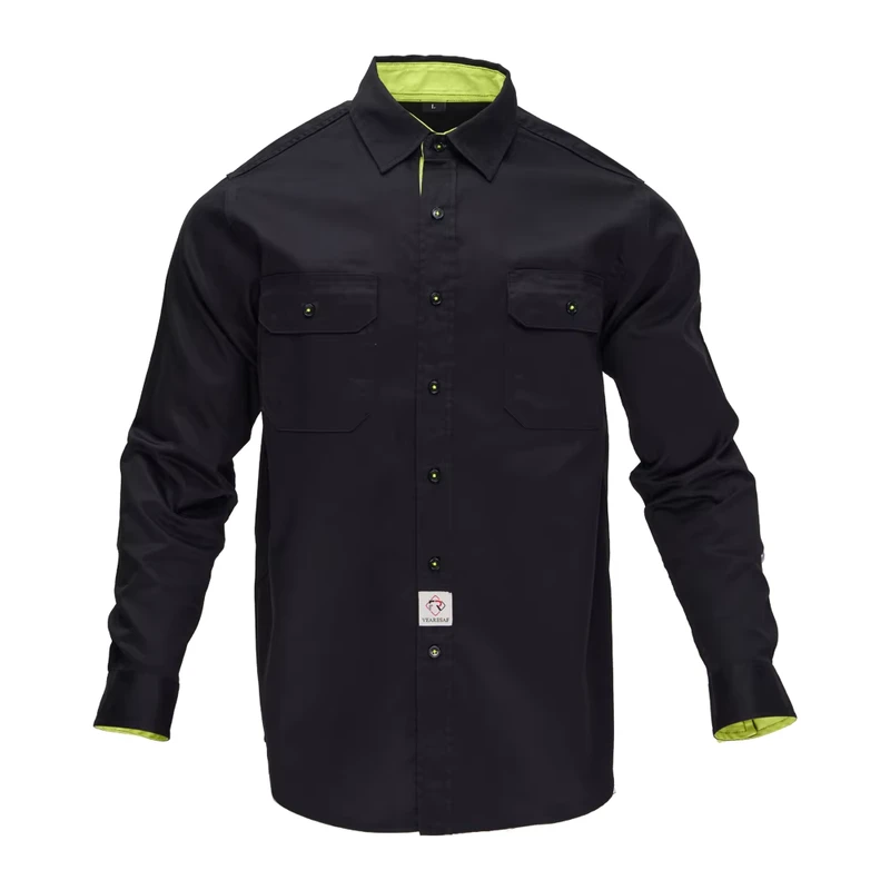 FRC 6.5OZ Cotton Solid Color Flame Resistant Garment NFPA2112 Smelting Oil Fire Retardant Shirts