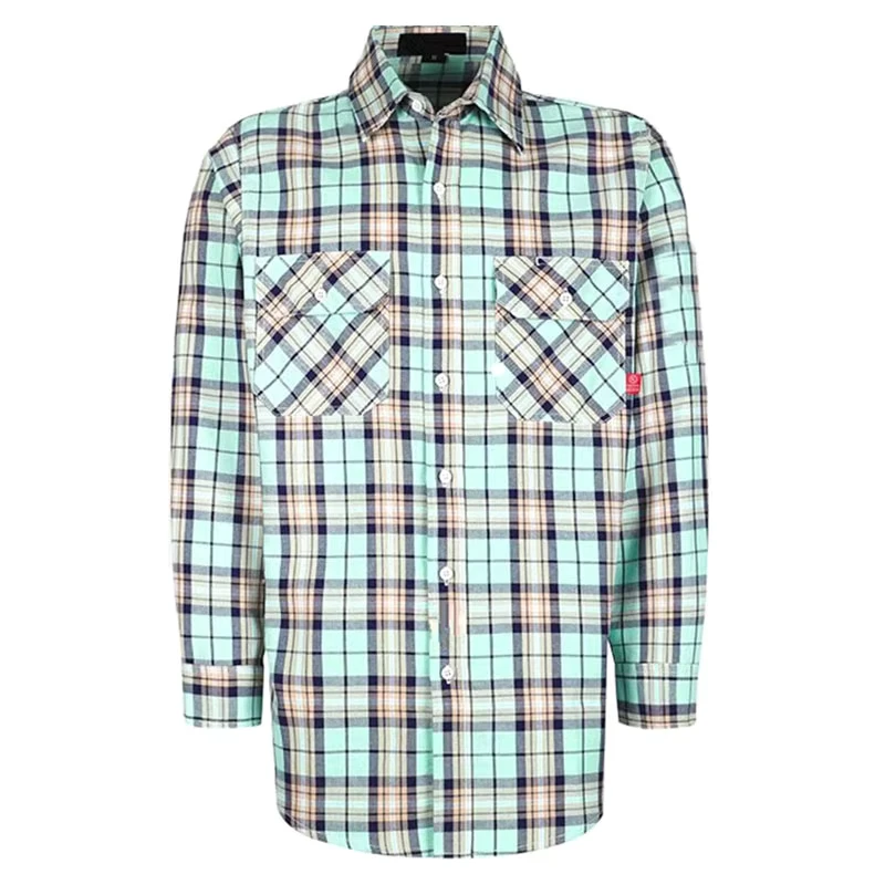FRC Clothing CAT2 Arc Safety Apparel 7.5OZ Flame Resistant Cotton FR Sleeves Yarn Dyed Plaid Shirt Fire Proof Urea Buttons Suit