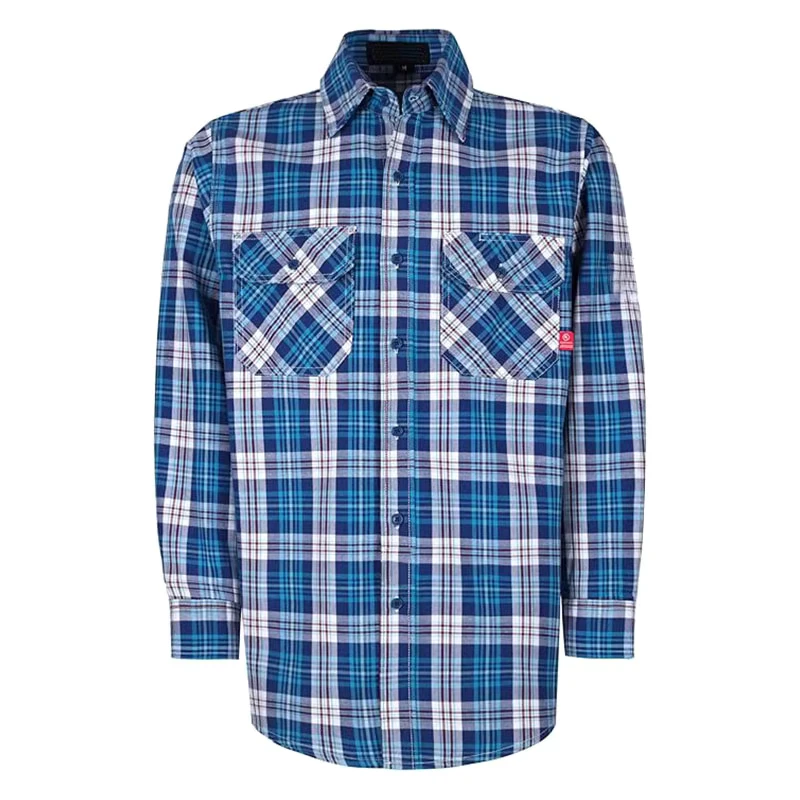 FRC Clothing CAT2 Arc Safety Apparel 7.5OZ Flame Resistant Cotton Sleeves Yarn Dyed Plaid Shirt Fire Proof Urea Buttons FRCA0812