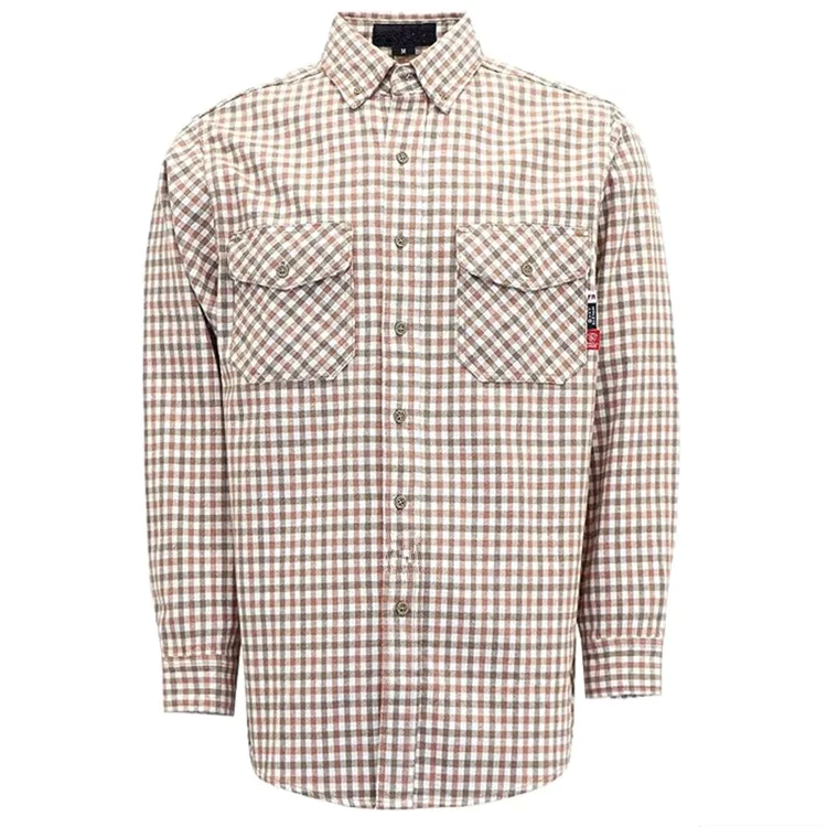 FRC Shirt Flame Resistant CAT2 Workwear Flannel Plaid Shirt NFPA Certified for Electricians and Welders