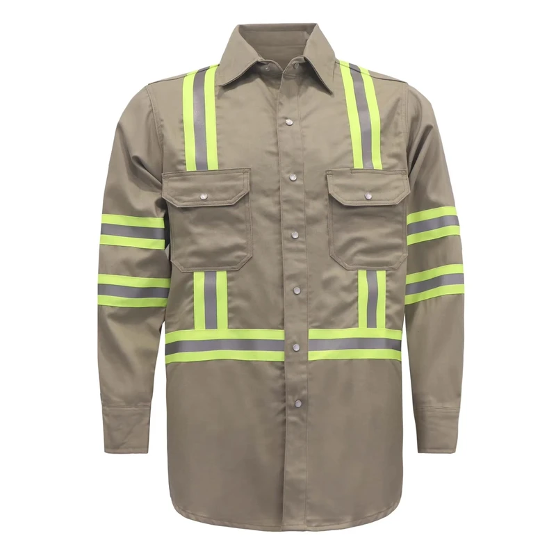 FRC0802 Fire Proof Hi Vis Reflective Work Shirt with Pearl Snap FR Workwear