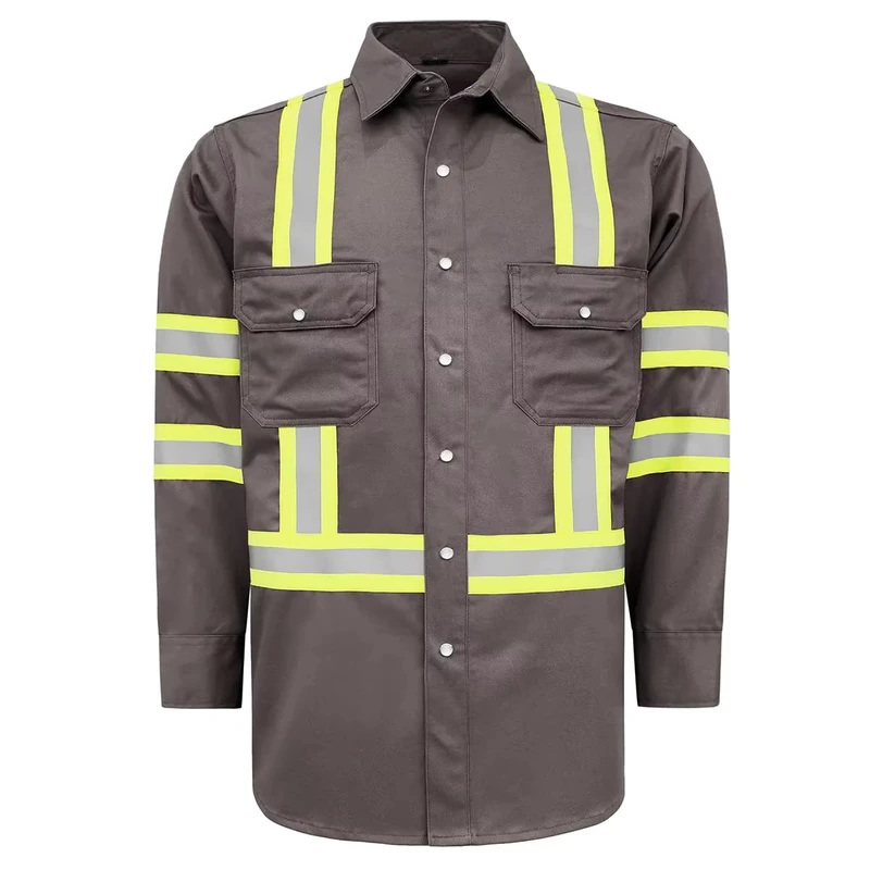 FRC1 0802 Anti Static Fire Resistant FR Hi Vis Reflective Sewn Workwear Shirt with Pearl Snap Industrial Safety Wear