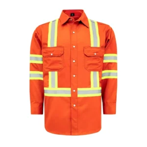FRC1 0802 Fire Resistant Hi Vis Reflective Work Shirt with Pearl Snap Industrial Safety Wear