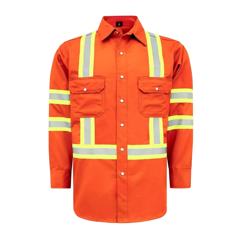FRC1 0802 Fire Resistant Hi Vis Reflective Work Shirt with Pearl Snap Industrial Safety Wear
