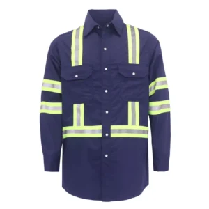 FRC1 0802 HV Fire Resistant FR Hi Vis Reflective Sewn Work Shirt with Pearl Snap Industrial Safety Wear