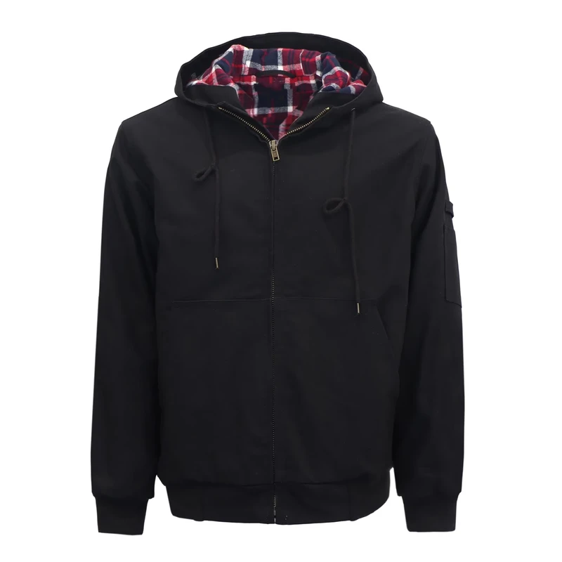 FRC3004 Black Insulated FR Canvas Safety Jacket with Detachable Hood Protective Fireproof Clothing for Industrial Workers