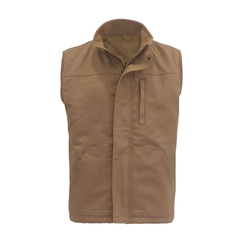 FRC3104 Brown Fire Proof Water Repellent FR Lined Loose Fit Vest with Sewing Seam for Industrial & Construction Workers