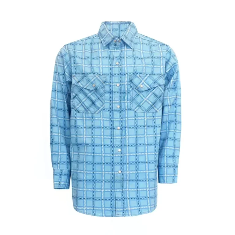FRC3916-Flame-Resistant-Loose-Fit-Sewn-Seams-Printed-Plaid-Work-Shirt-for-Industrial-Construction-Workers