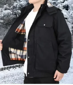 FRC8804 Black Insulated FR Canvas Loose Fit Jacket with Detachable Hood and Sewn Seams for Industrial Workers