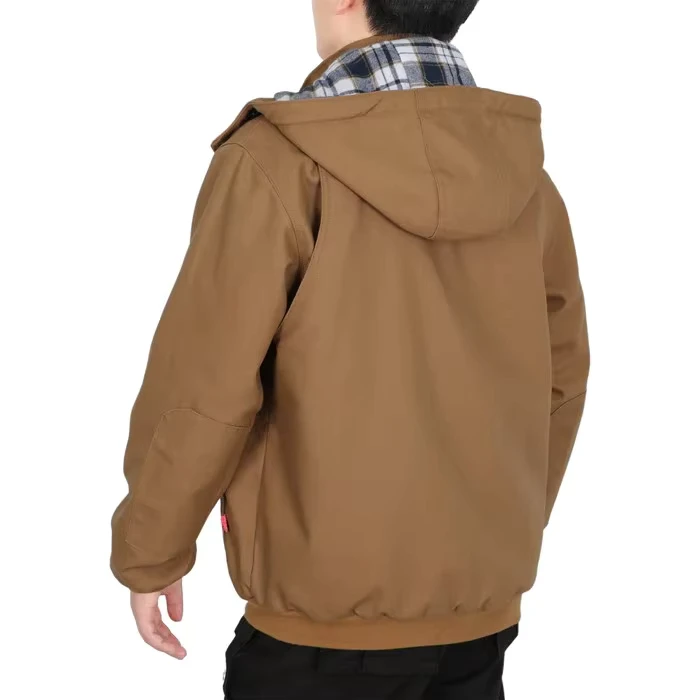 FRC8804 Brown Fire Proof Insulated FR Canvas Loose Fit Jacket with Detachable Hood and Sewn Seams for Industrial Workers