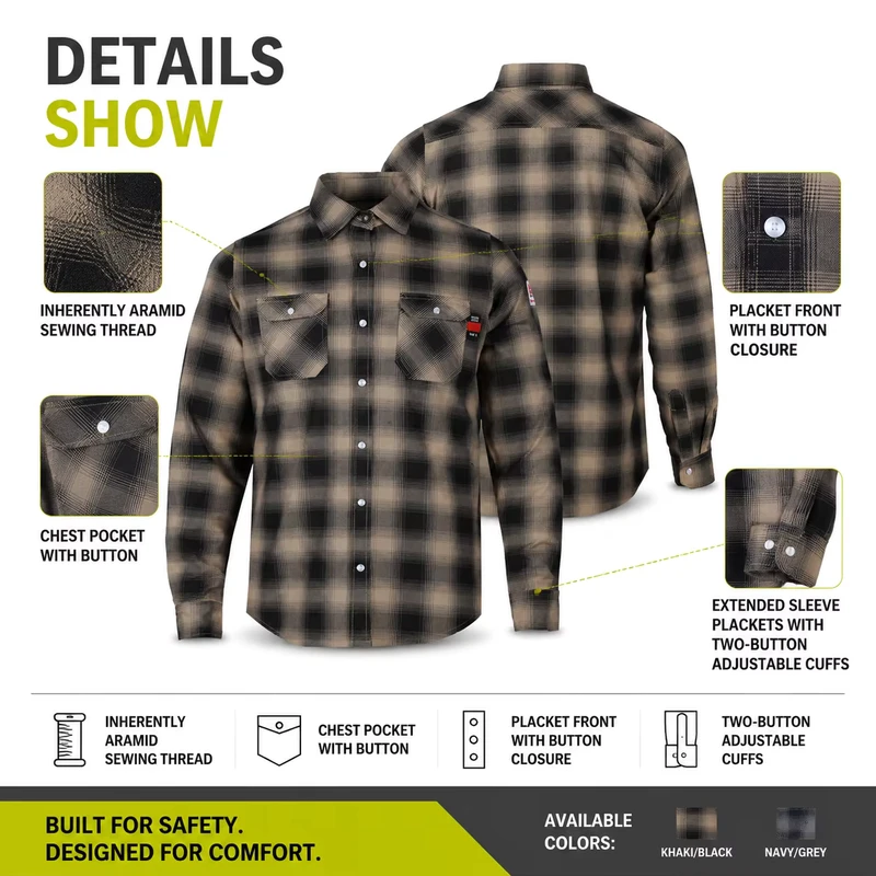 FRNATURTEX Customized UL Safety Work Wear Clothing Fire Resistant FR Cotton Workwear Plaid Shirt