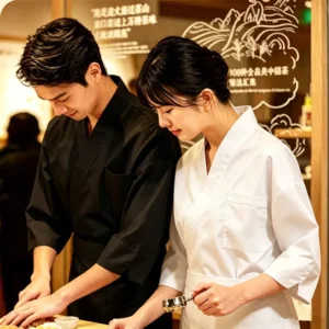 Factory 3/4-Sleeve Unisex Japanese Kimono Sushi Chef Jacket for Kitchen and Catering