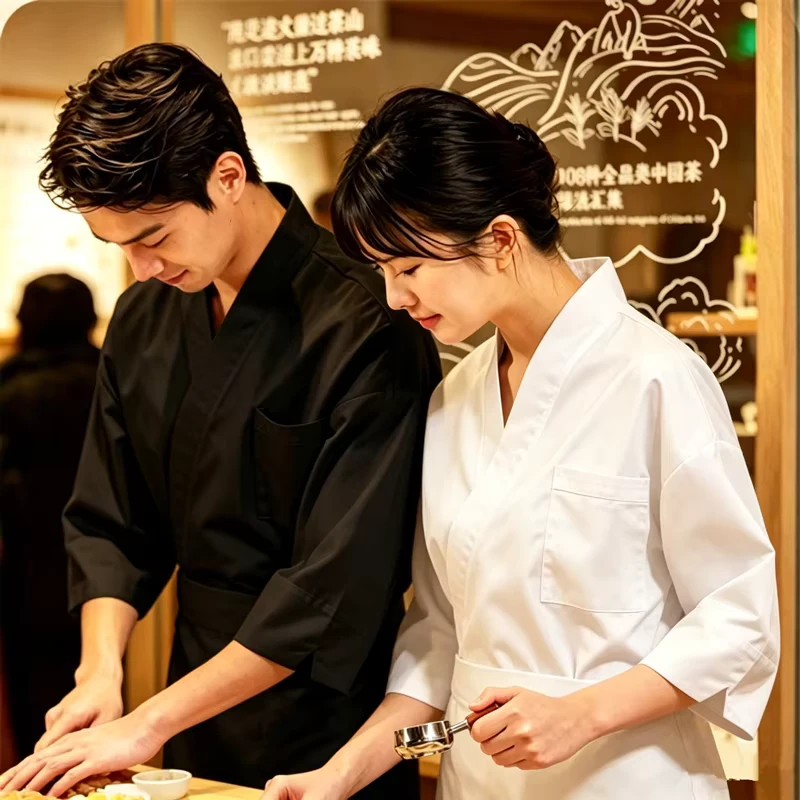 Factory 3/4-Sleeve Unisex Japanese Kimono Sushi Chef Jacket for Kitchen and Catering