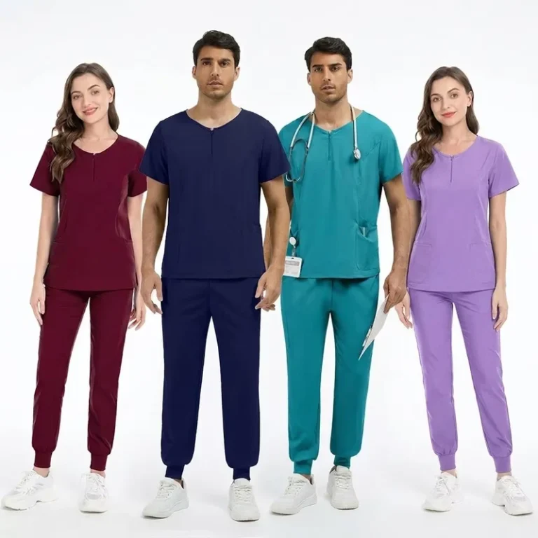 Factory-Anti-wrinkle-Soft-Stretchy-Unisex-Zip-Top-Jogger-Pant-Medical-Hospital-Doctor-Nurse-Uniforms-Scrubs-Set