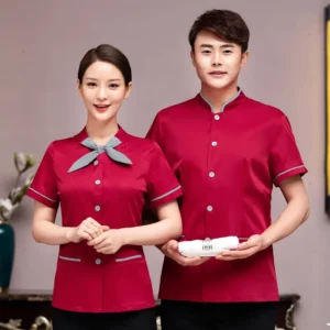 Factory Chinese-Made Eco-Friendly Unisex Polyester Knitted Restaurant Hotel Waitress Server Uniform Sets