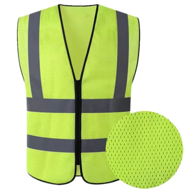 Factory Construction Walking Hiking Breathable Mesh Traffic Work Running Zipper Jacket Uniform Safety High Vis Reflective Vest