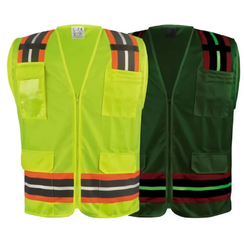 Factory Custom Durable Outdoor Construction Engineering High-Visibility Reflective Safety Vest with Zipper