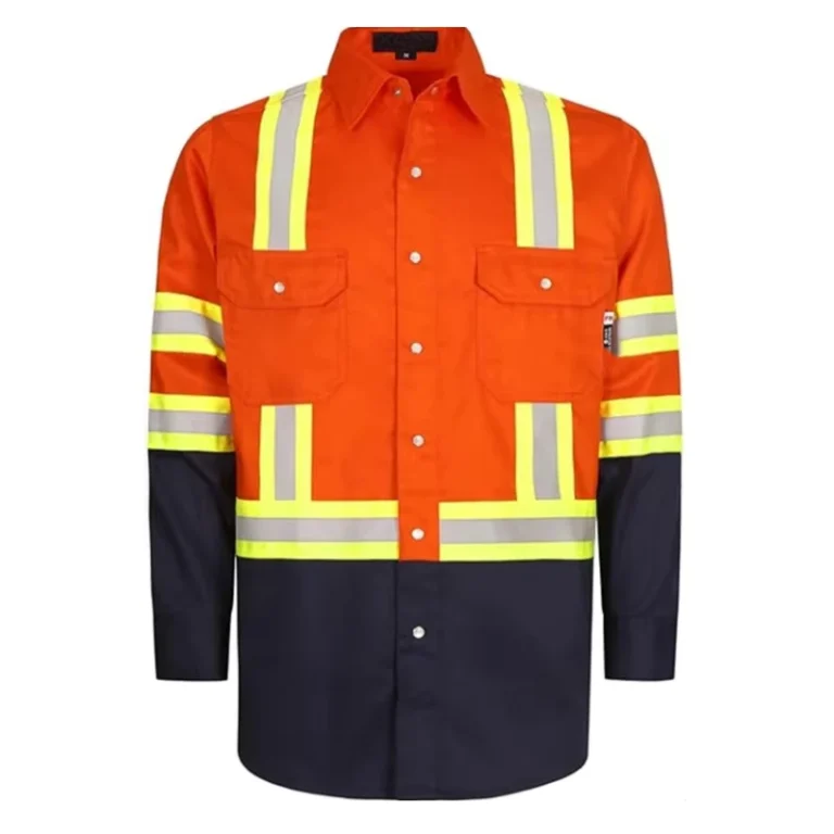 Factory-Custom-FR-Work-Cotton-Two-tone-Workwear-High-Visibility-FR-Silvery-Stripe-Fire-Resistant-Hi-Vis-Shirts