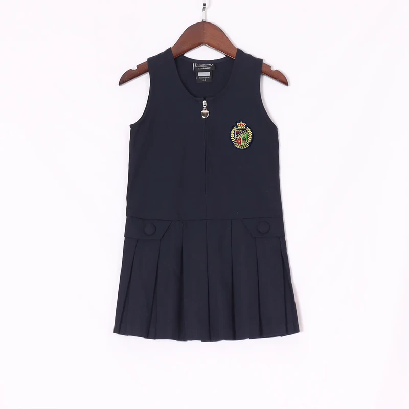 Factory Custom Girls' Sleeveless Zip-Front Pinafore Dress School Uniform