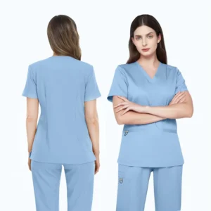 Factory Custom New Design Medical Scrubs Suit Women’s Stretchy Jogger Pants And V Neck Top Hospital Nurse Uniforms Set