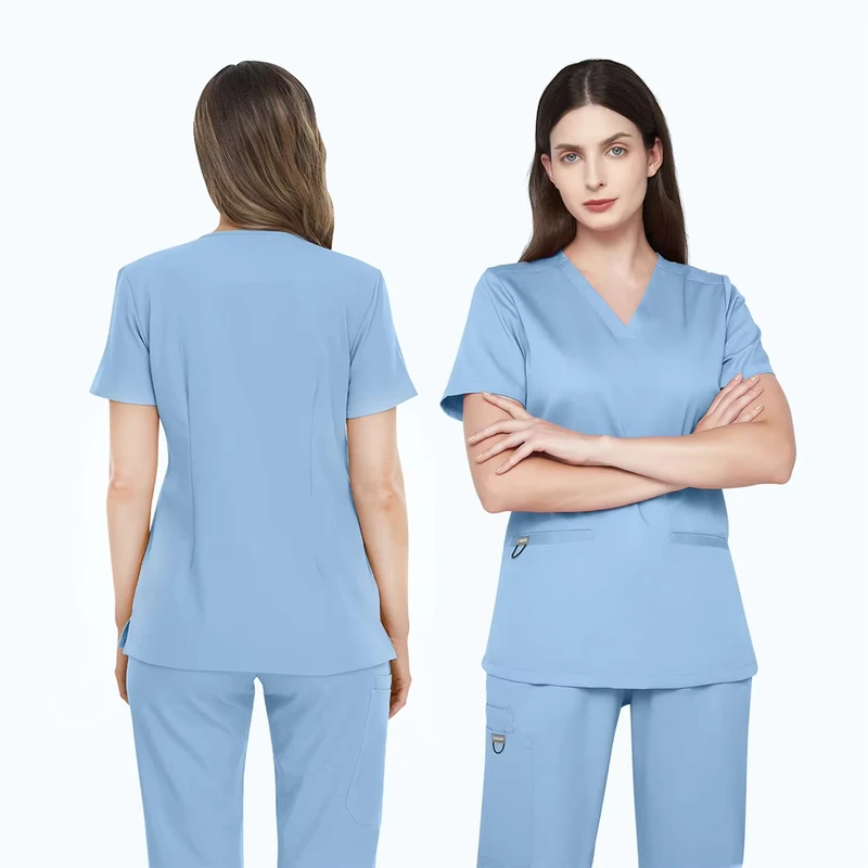 Factory Custom New Design Medical Scrubs Suit Women's Stretchy Jogger Pants And V Neck Top Hospital Nurse Uniforms Set