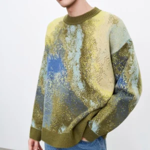 Factory Custom New Fashion Ombre Men’s Winter Woolen Jacquard Knitting Crew Neck Men Sweater