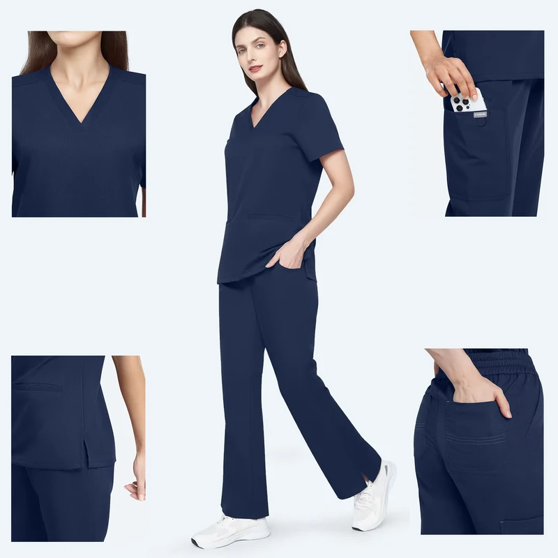 Factory Custom V Neck Hospital Uniforms for Nurses and Doctors Medical Work Clothes Sets With Pocket