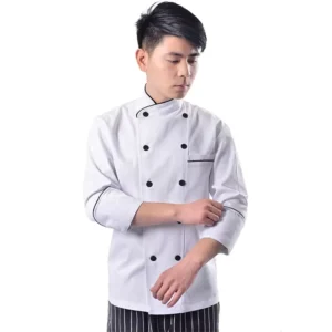 Factory Direct Men’s Executive Chef Uniform Black and Red Oilproof Coat with Baggy Pants