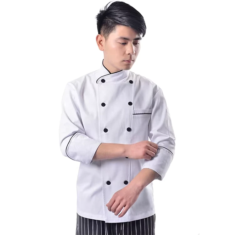 Factory Direct Men's Executive Chef Uniform Black and Red Oilproof Coat with Baggy Pants