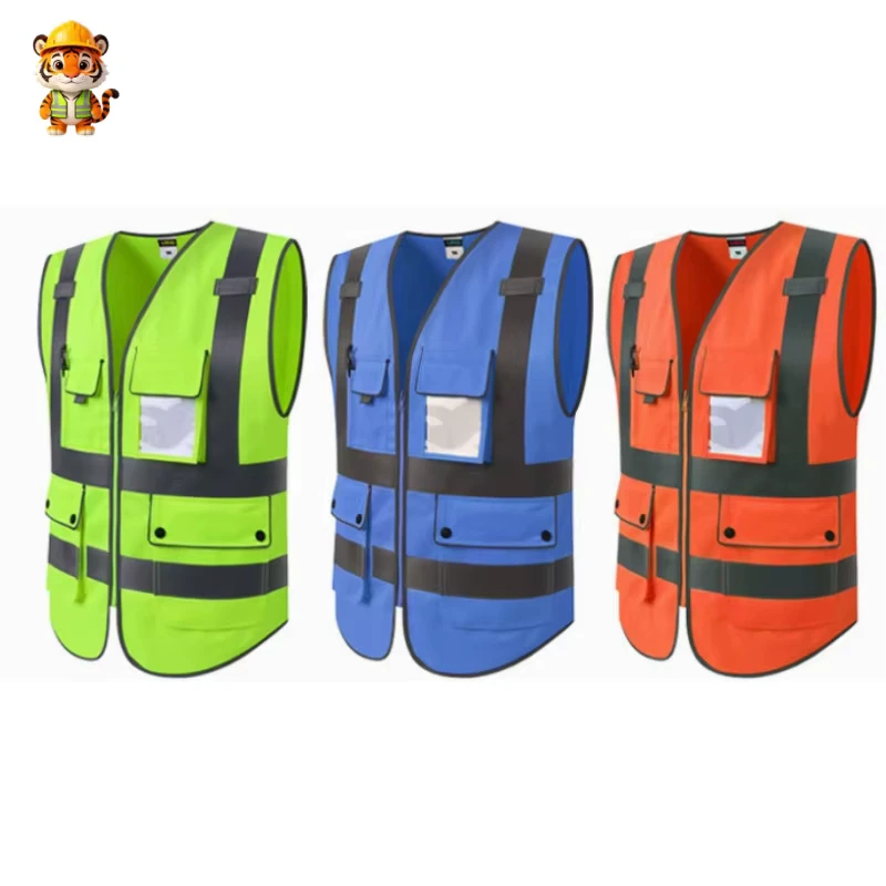 Factory Direct Multi-Pocket High-Visibility Traffic Vest with Reflective Strips for Construction Safety