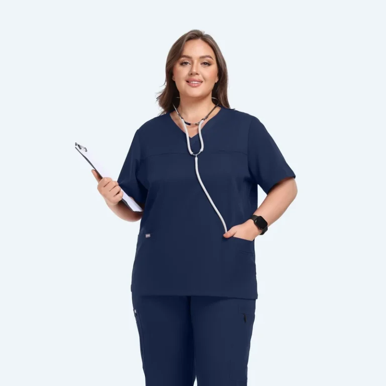 Factory-Direct-Plus-Size-Stretch-V-Neck-Medical-Scrub-Uniform-Set-for-Women
