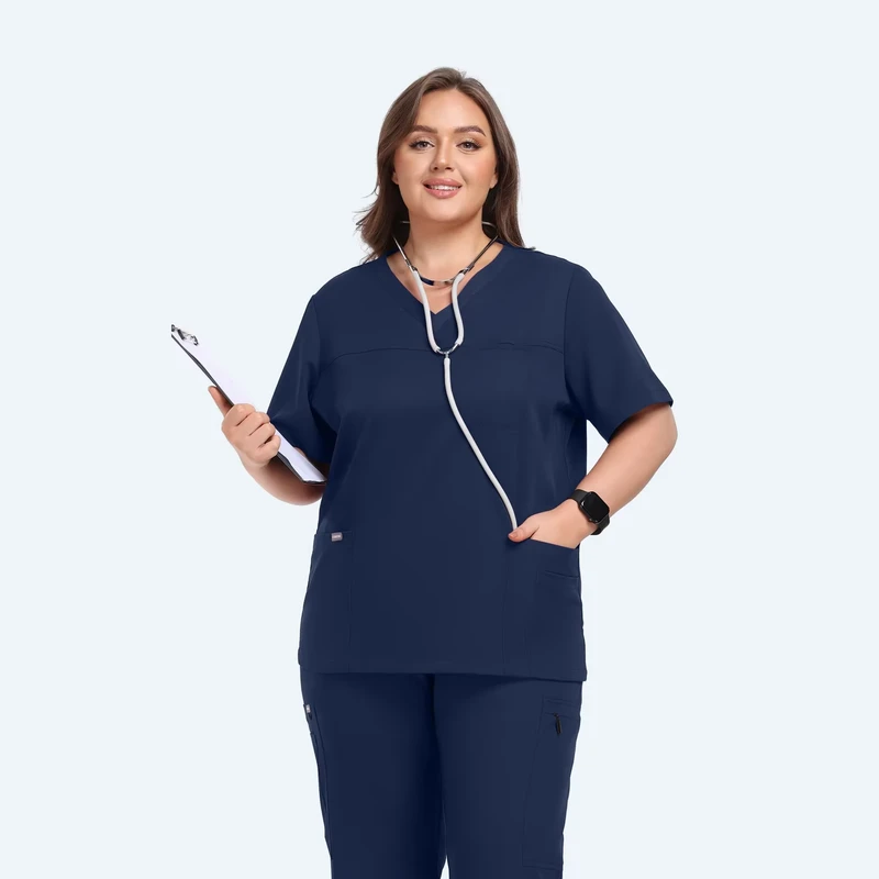 Factory Direct Plus-Size Stretch V-Neck Medical Scrub Uniform Set for Women
