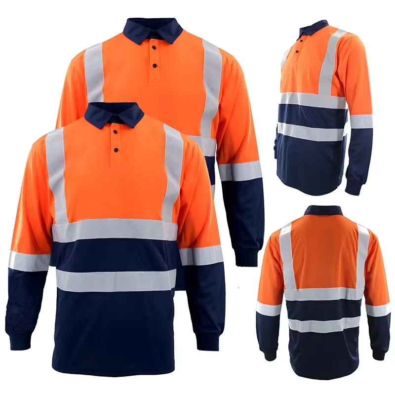 Factory Direct Sell Hi Vis 100% Polyester Orange Safety Reflective Polo T Shirt Reflective Safety Polo Shirts FG 14L