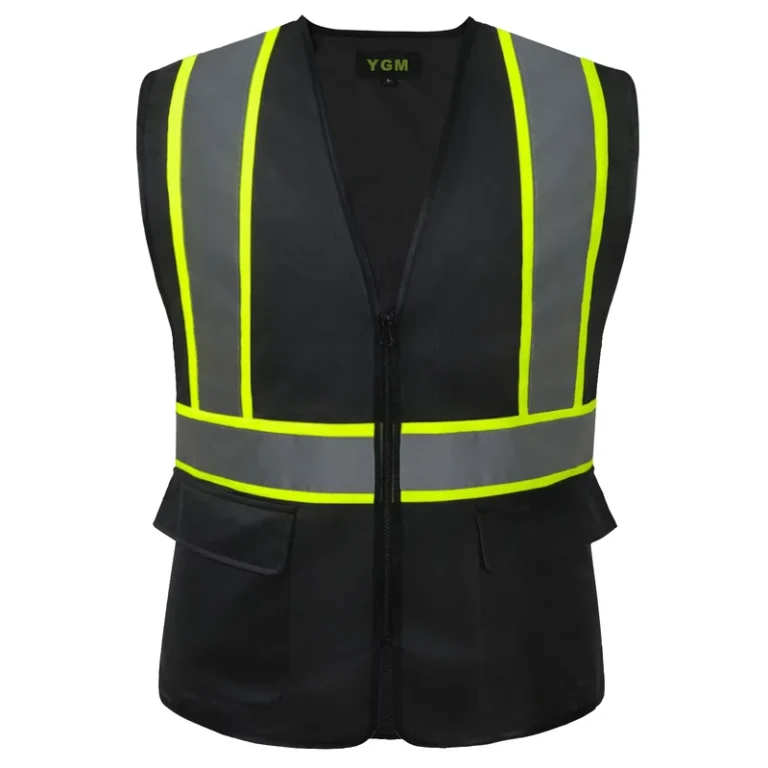 Factory-Hi-Vis-Class-2-Black-Reflective-Workwear-Safety-Vest-with-Pockets-and-Reflective-Tape