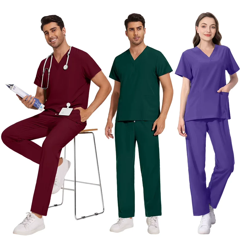 Factory High Quality Denim Scrub Tops Medical Scrubs Pants for Nurses Unisex with Spandex Stretch