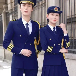 Factory High Quality Unisex Airline Pilot Uniform Custom Attendant Aviator Workwear Suit Polyester Viscose Free Sample
