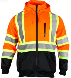 Factory High Visibility Class 3 Reflective Hooded Sweatshirt Full Zipper Cotton Safety Work Jacket Hi Vis with Reflective Tape