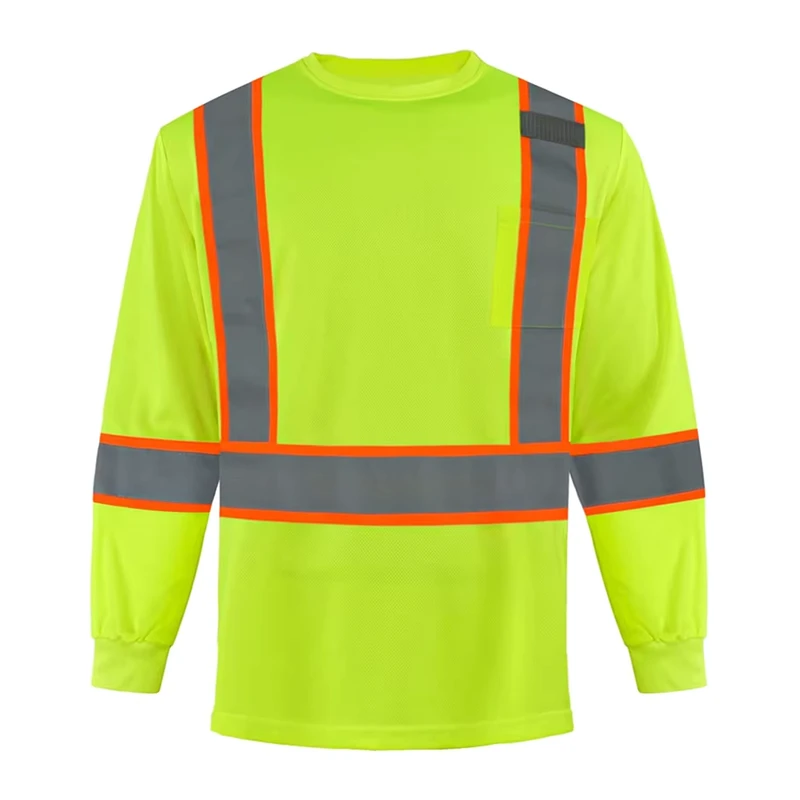 Factory High Visibility Long Sleeve Safety Yellow Orange TShirt with Pocket Reflective Work Shirt Custom Logo for Men Women