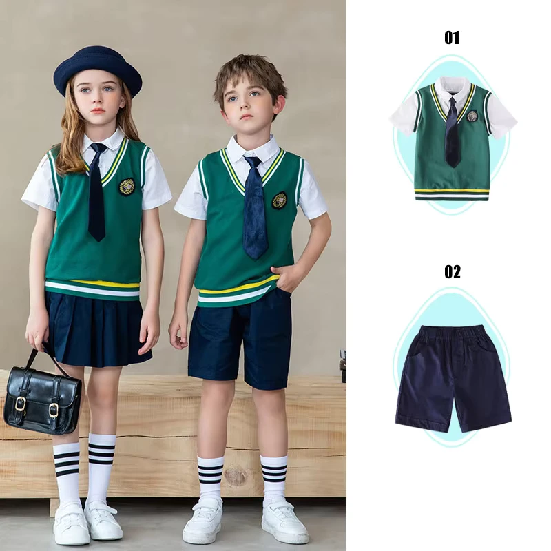 Factory Kindergarten Uniform Green College Style Summer Uniform