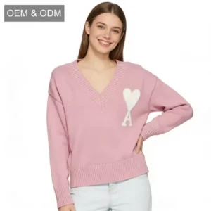 Factory Luxury Casual Unisex Cotton Sweaters Autumn Winter French Fashion Jacquard Custom Logo Heart Letters Knitted