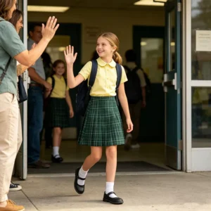 Factory OEM ODM Custom School Uniform Set for Girls, Yellow Blouse and Skirt